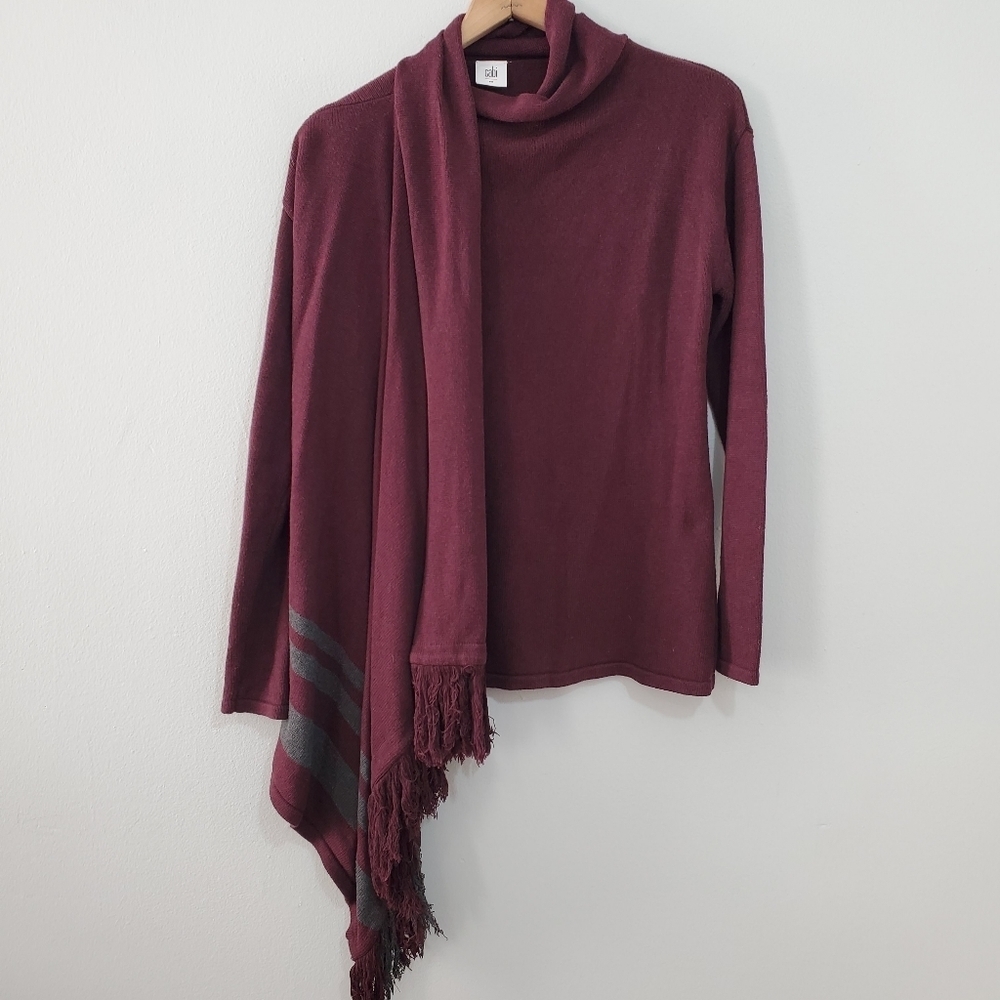 Cabi Striped Port Fringe Wrap Sweater